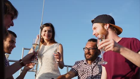 friends celebrating on a boat