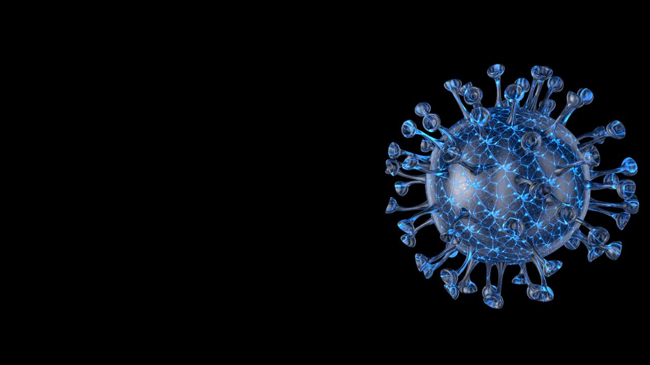 alerta de corona covid-19 sos. bacteria pandémica patógeno riesgo médico para la salud, inmunología, virología, concepto de epidemiología. célula de virus del microscopio. animación en bucle de renderización 3d.