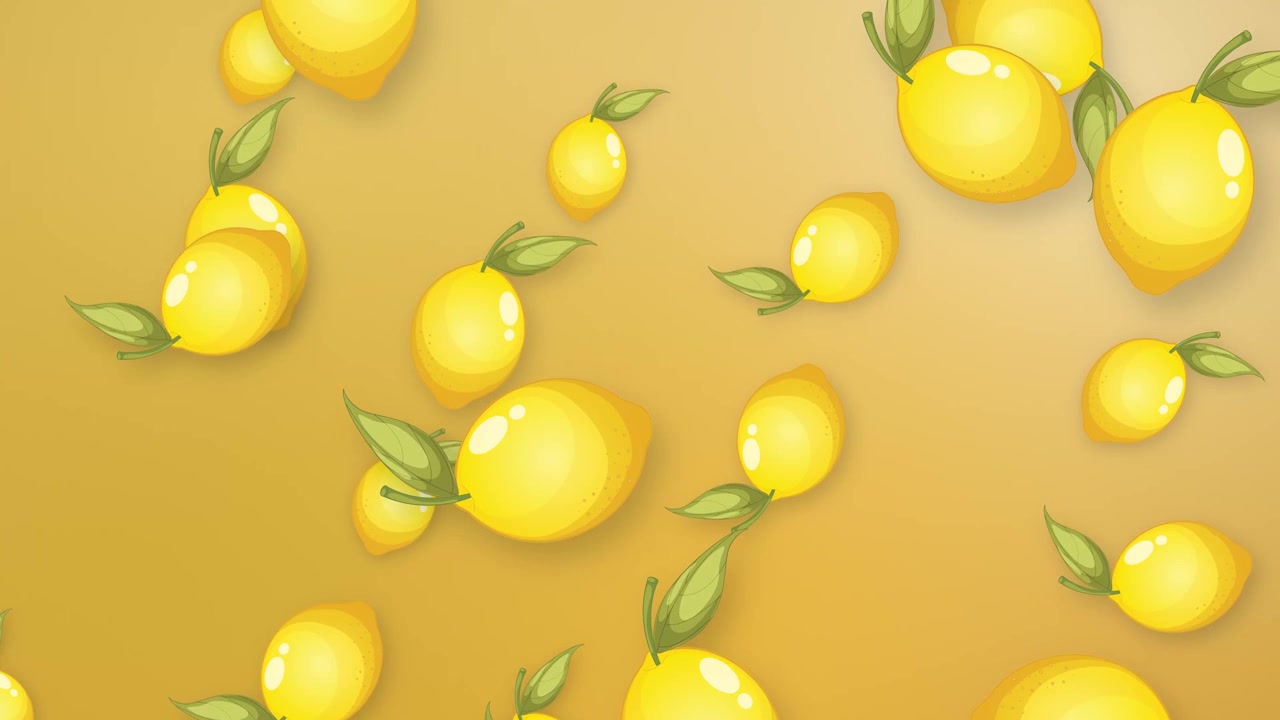Limoni gialli stilizzati con foglie cadono continuamente su uno sfondo a maglie sfumate di giallo tenue