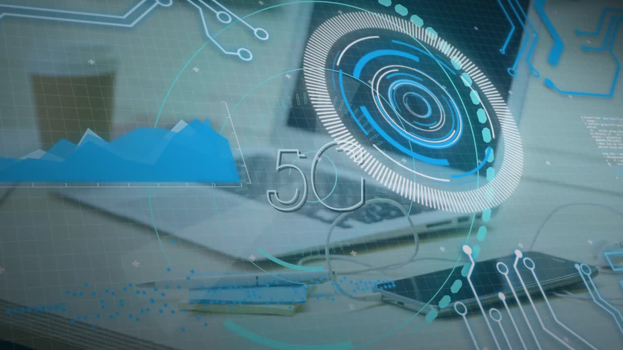 animación de la interfaz digital y procesamiento de datos en una computadora portátil