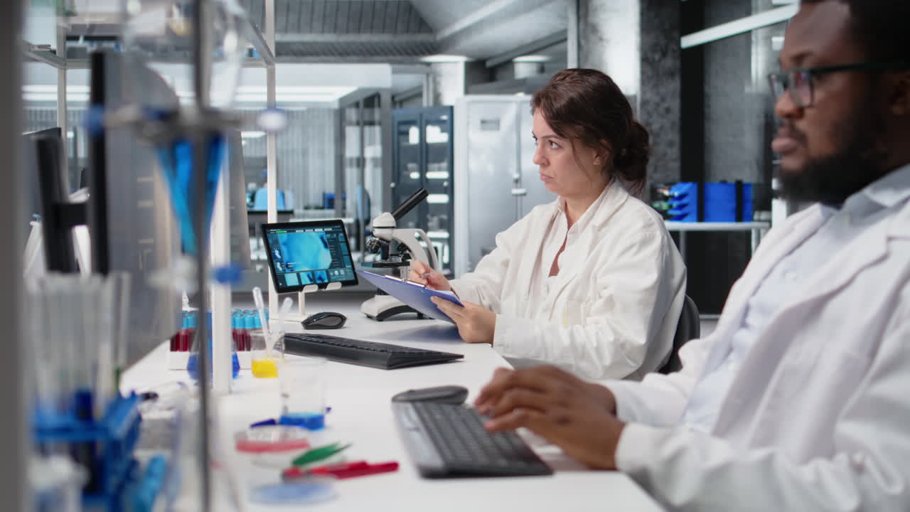 Vertical video Scientist records observations in lab, doing validation of clinical results