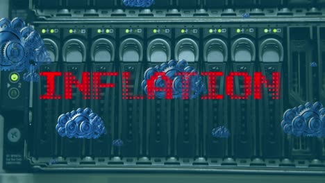 animación de nubes y texto de inflación sobre la sala del servidor