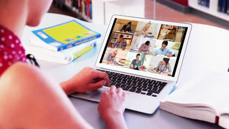 Caucasian-female-teacher-using-laptop-on-video-call-with-students