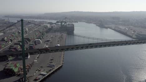 vincent thomas puente vista aérea los angeles industrial carga envío puerto marítimo horizonte pan derecha