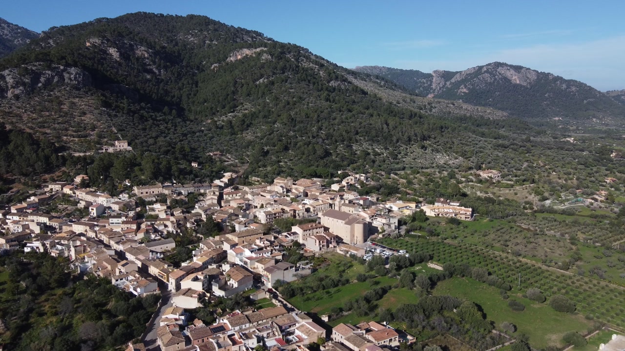 Orbiting around the village of Caimari, with the Tramuntana mountain range in the background. Mallorca, Spain.