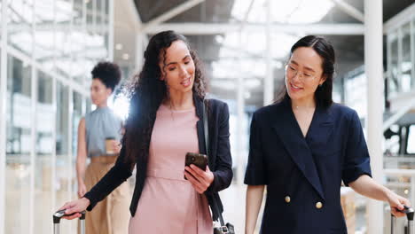 Business-woman,-friends-and-phone-walking