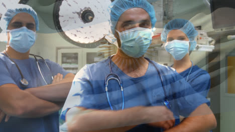 Animation-of-flag-of-argentina-waving-over-surgeons-in-operating-theatre