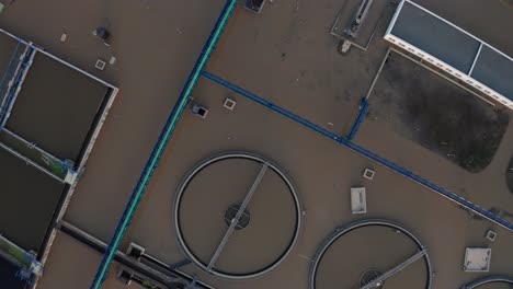 drone top shot over flooded water treatment plant in ostrava