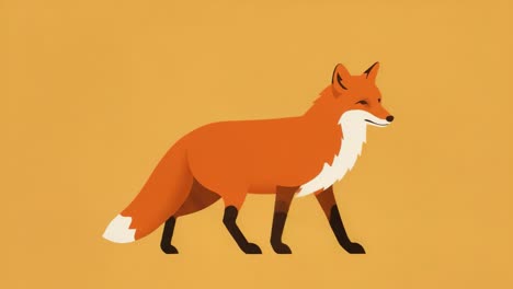 illustration of a vibrant orange fox standing confidently against a yellow background, showcasing its distinct features and playful demeanor in a stylized manner
