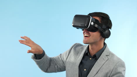 Business man, glasses and virtual reality software