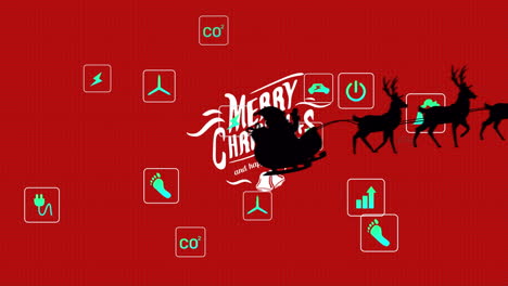 a black silhouette of santa claus in a sleigh being pulled by reindeers on a white background