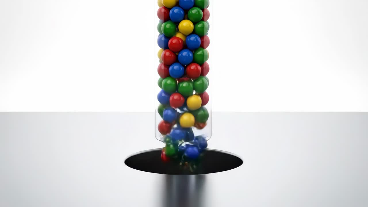 Colorful balls falling into a tube