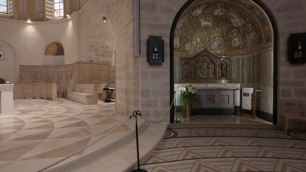 Dormition Abbey interior in Jerusalem, Israel. Slow motion.