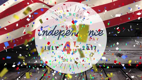 animation of confetti over american flag and independence day text