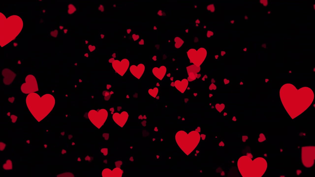 Animation of red hearts floating over black background