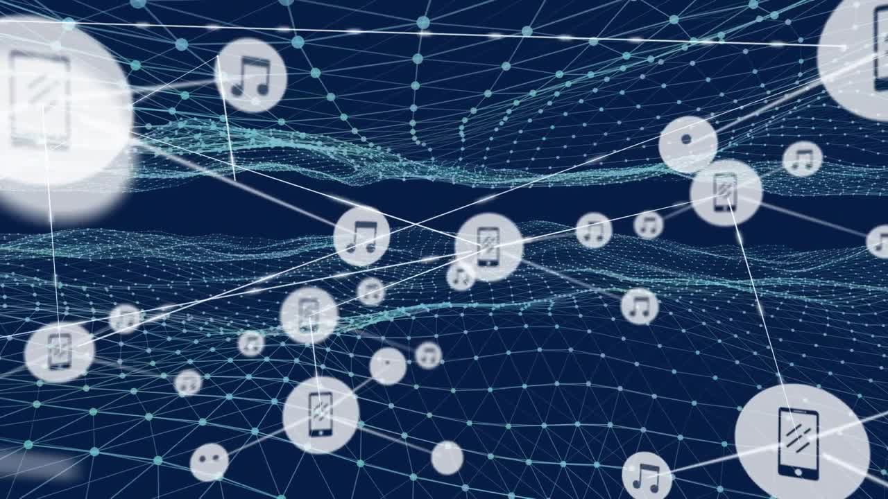 메쉬 위의 아이콘으로 연결 네트워크의 애니메이션