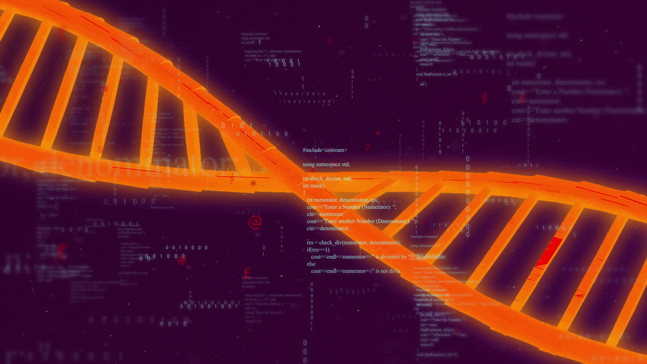 animación del procesamiento de datos sobre la cadena de adn