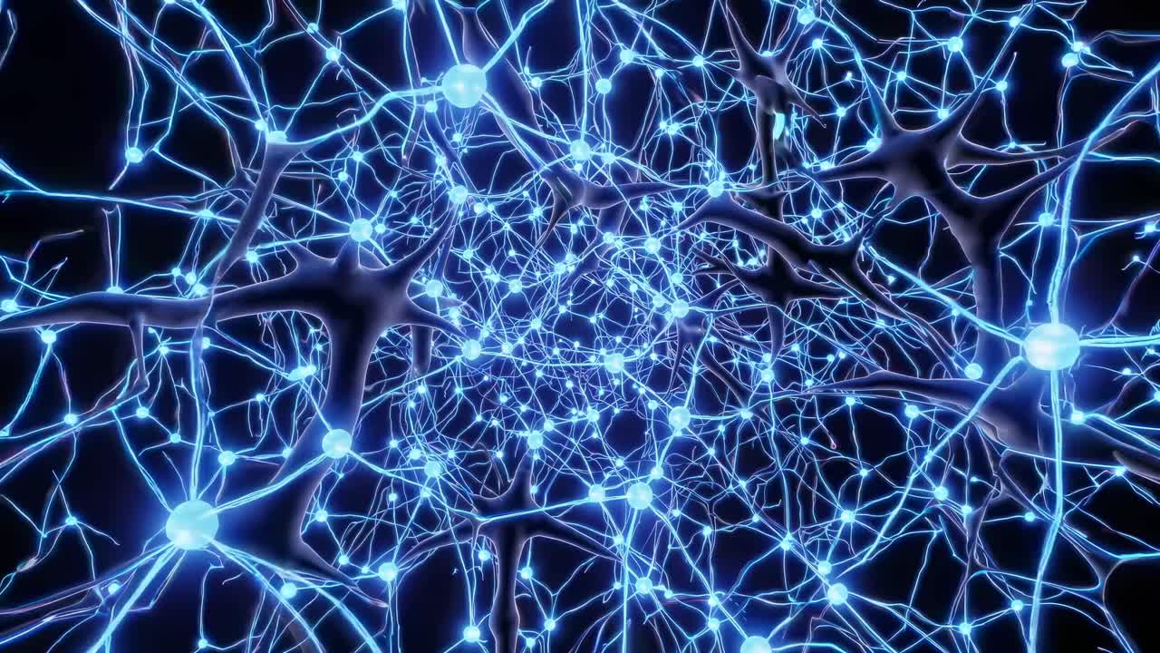 Abstract Neural Network with Glowing Blue Connections