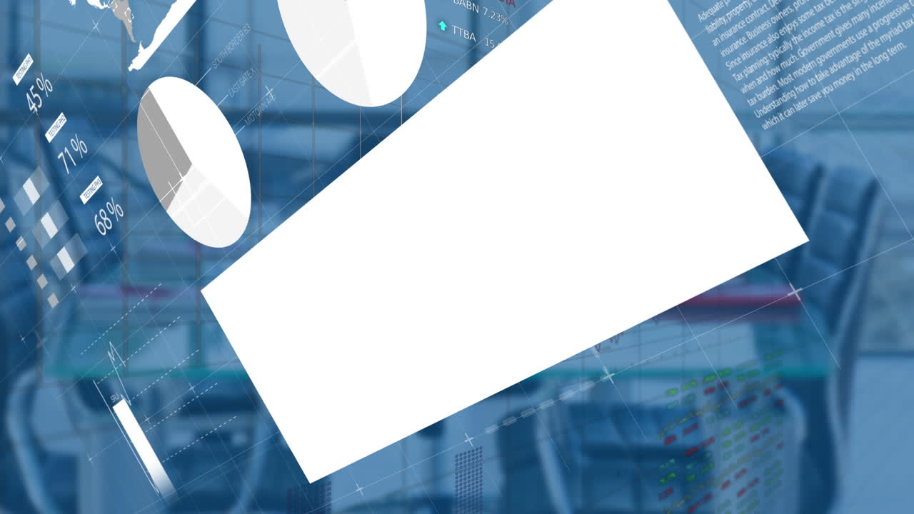 Animazione di elaborazione dati su ufficio vuoto