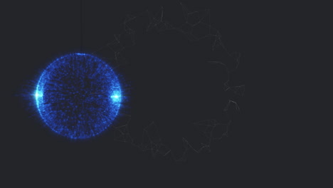 animación de una esfera azul translúcida brillante, flotando sobre un fondo negro