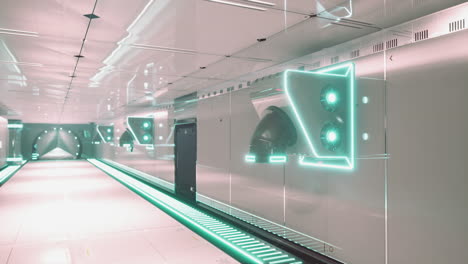 futuristic hallway with green lighting