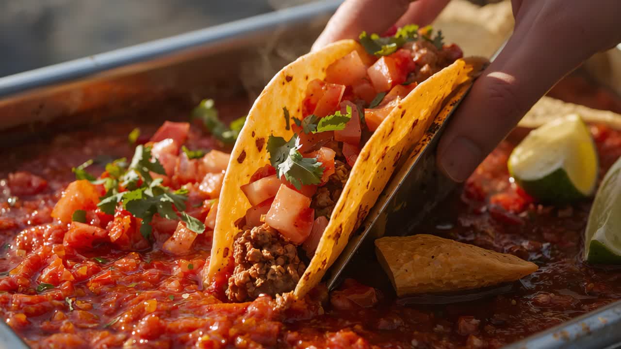 Delicious Taco with Salsa and Lime