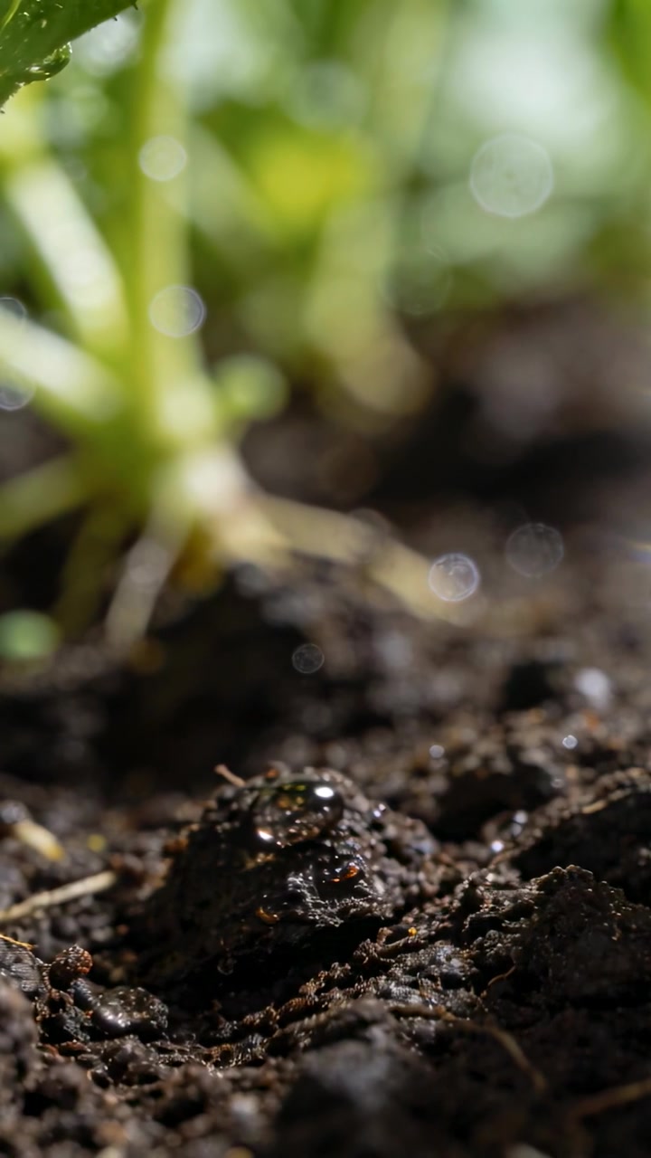 Video verticale: Trifoglio che germoglia e dispiega foglie trifogliate sotto il sole con terra, radice pallida e steli