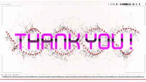 animación de texto de agradecimiento sobre cadena de adn roja giratoria