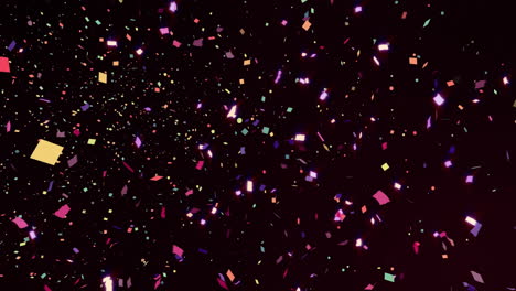 falling colorful confetti against dark background in animated celebration scene