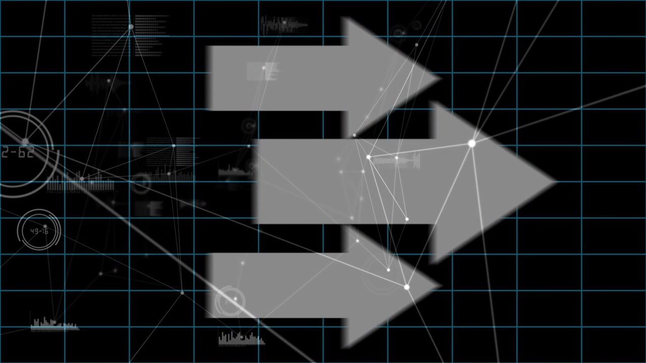 Animation of network of connections over arrows and grid