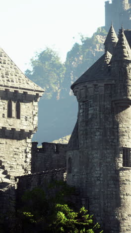 stone castle tower and walls on a hill