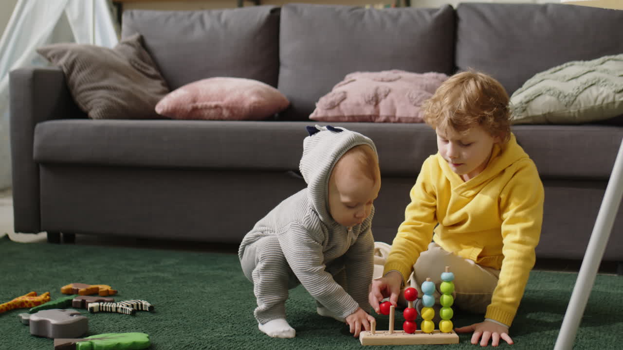 Little Brothers Playing Developmental Toy at Home
