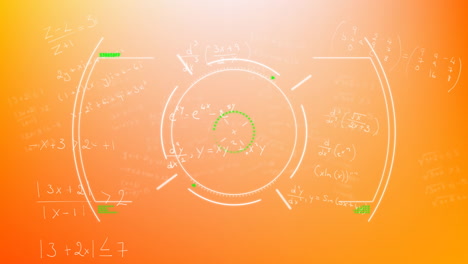 animation of scope scanning and mathematical equations on orange background