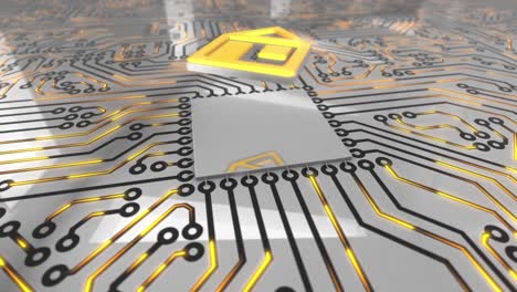 el concepto de la placa de circuitos giratorios de computadora de color naranja brillante es el bucle de inicio 4k.
