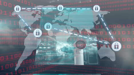 animación del mapa del mundo y red de conexiones a través del procesamiento de datos