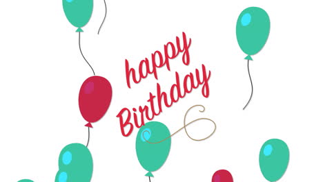 primer plano animado texto de feliz cumpleaños con globos en el fondo de vacaciones 2
