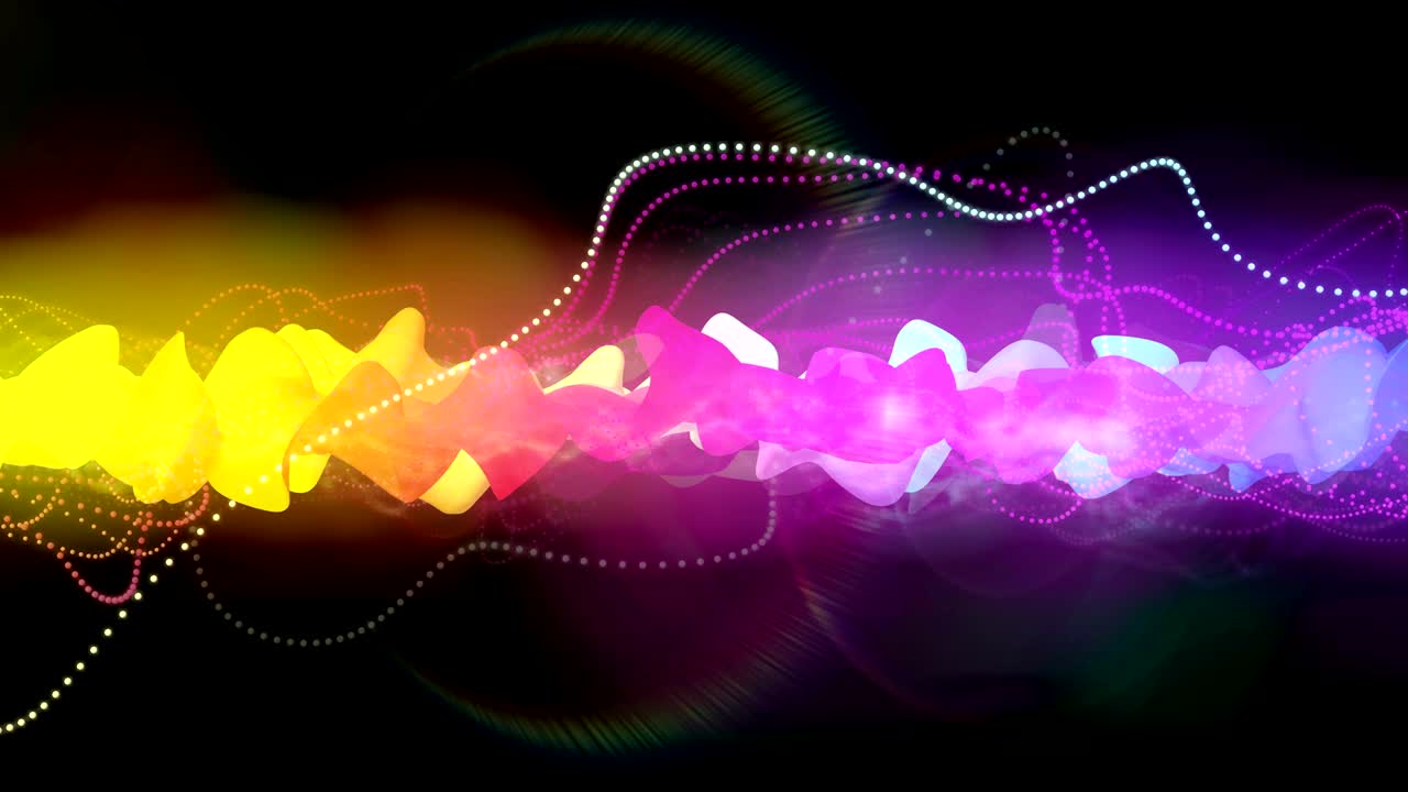 nube colorida de puntos y tela brillante fluctúan en negro, 3d, bucle