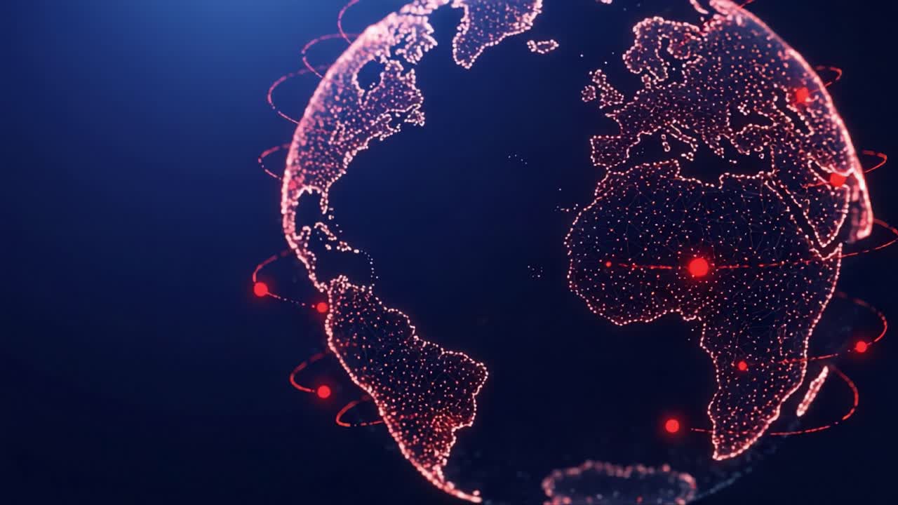 A Stunning Visualization of the Earth with Vibrant Red Network Connections, Showcasing Global Connectivity and Digital Interaction in a Futuristic Design