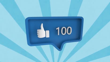 animation of speech bubble with thumbs up and numbers over rotating stripes moving in seamless loop