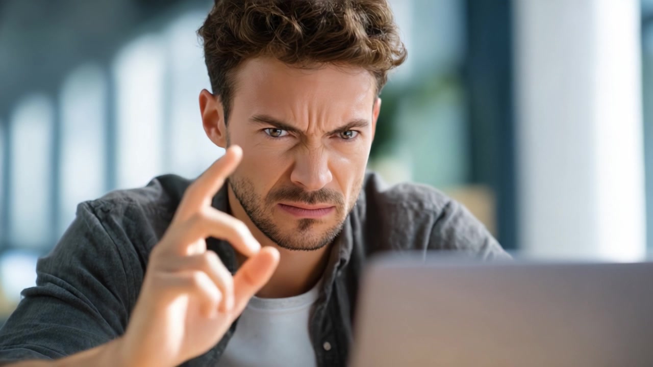 Intense Focus and Frustration: A Young Man's Struggle with Technology Captured in Two Frames, Expressing His Challenge with a Laptop Screen.