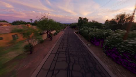 fpv drone view of phoenix neighborhood, housing, and park surrounding camelback mountain phoenix arizona, usa