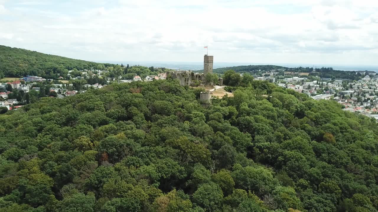Castle Königstein on a Hill, Germany, flying away
