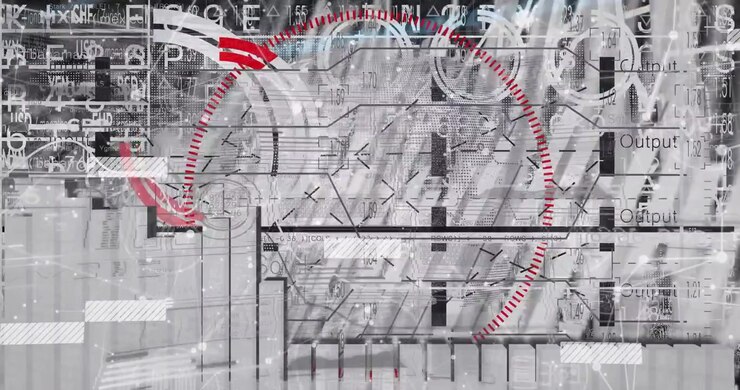 Abstract Digital Data Visualization with Moving Graphs and HUD Elements