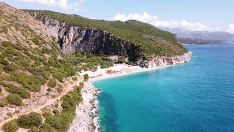 Flying-Towards-Beautiful-Hidden-Gjipe-Beach-And-Canyon-In-Albania