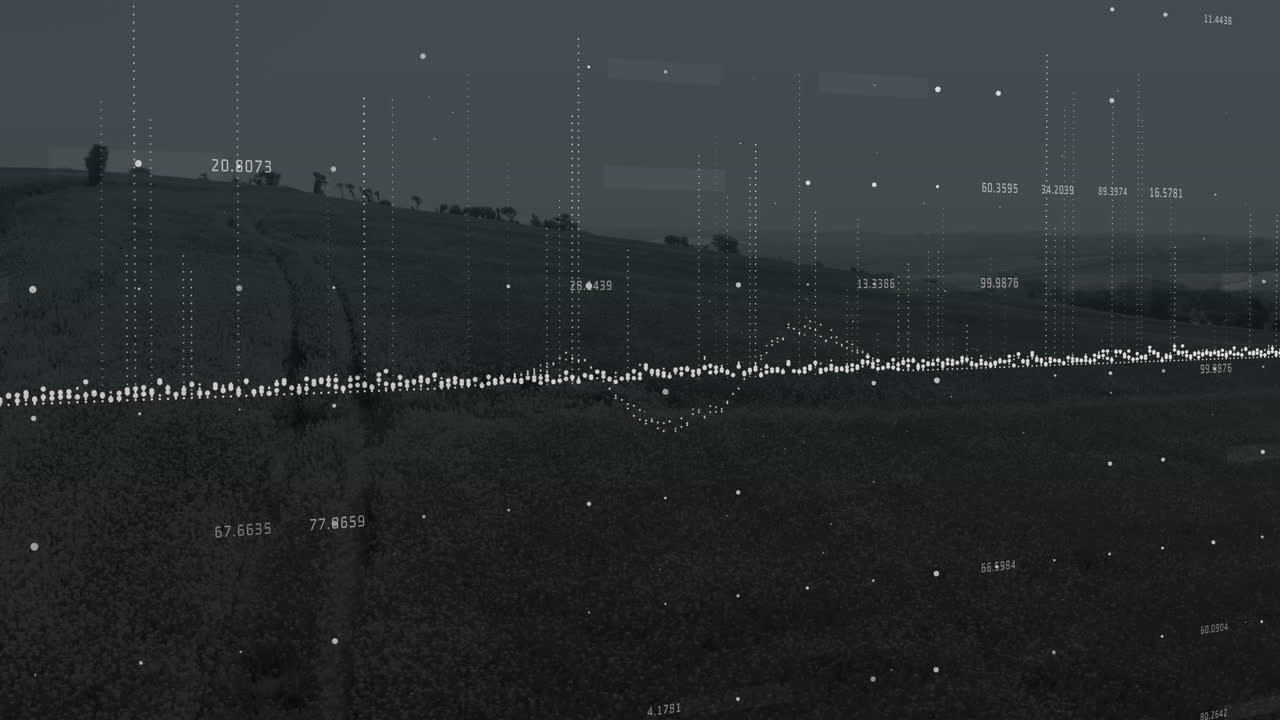 Animation of financial data processing over landscape