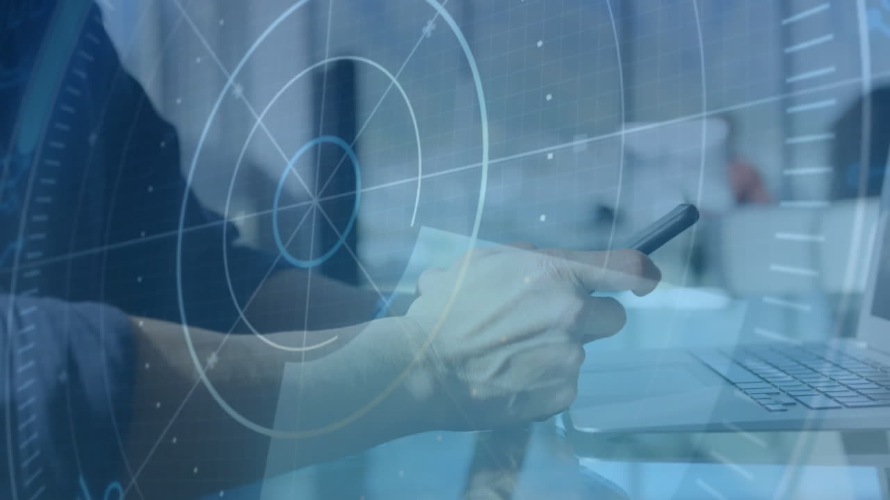 스마트폰을 사용하는 백인 사업가 여성에 대한 스 스캔 애니메이션