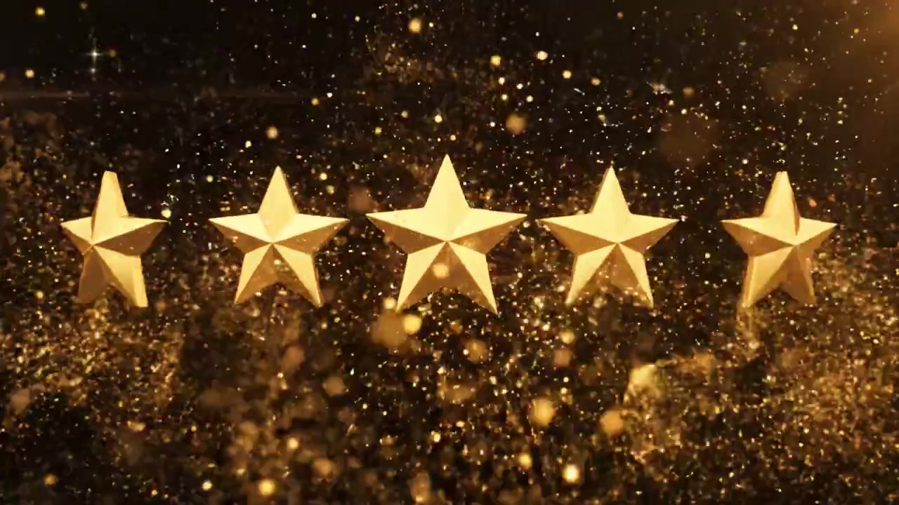 Una splendida rappresentazione di stelle dorate che si trasformano da cinque a tre in un'animazione scintillante, catturando l'essenza della valutazione e dell'eccellenza in movimento.