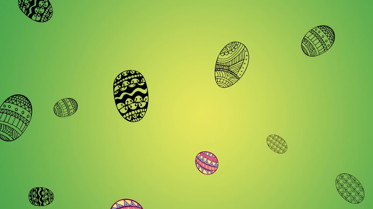 Animation of easter eggs falling on green background