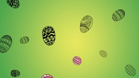 Animation-of-easter-eggs-falling-on-green-background