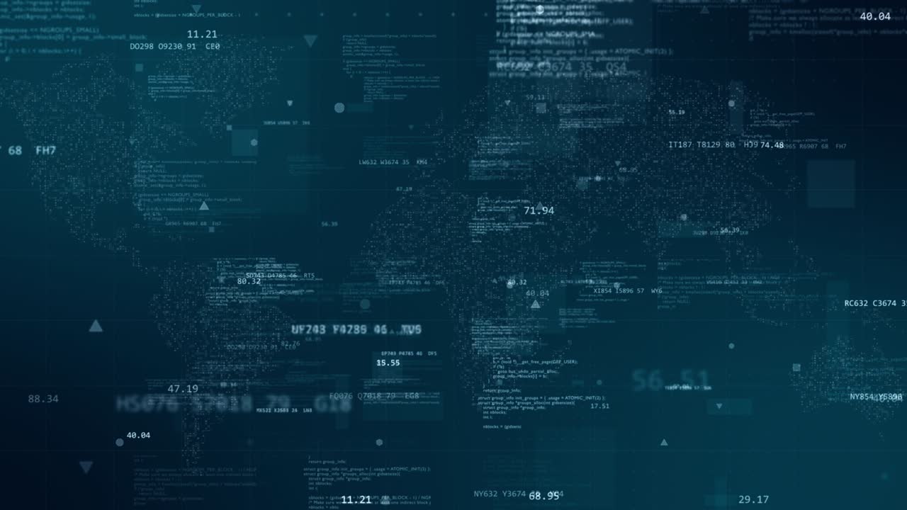 Motion graphic of Blue digital cyberspace with program code levitation on futuristic map background technology abstract background concept seamless loop video
